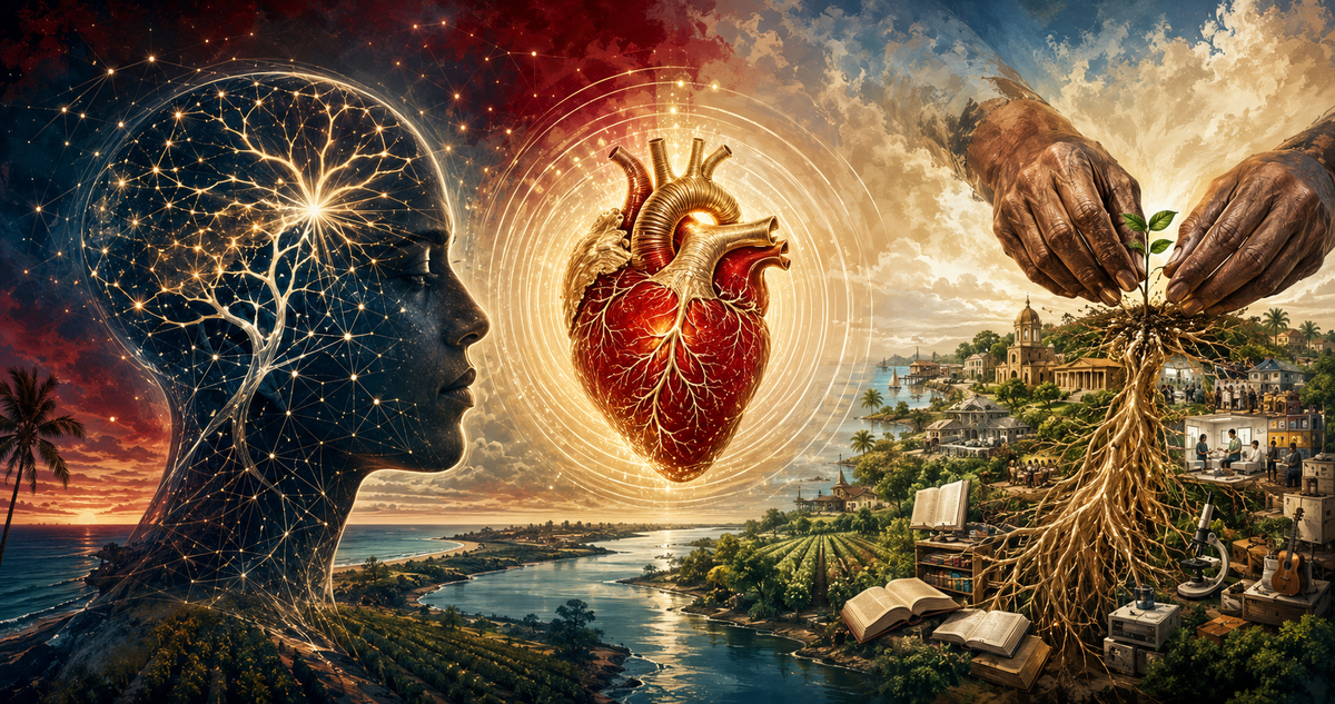 A luminous mind, an anatomical heart, cultivated roots, books, tools, laboratories, and a South Shore landscape joined in harmony